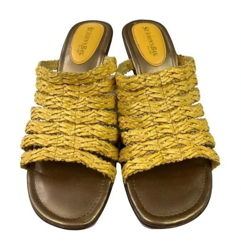 St Johns Bay Wedge Sandals 8M Yellow Woven Beach Boho Summer Vacation Platform‎